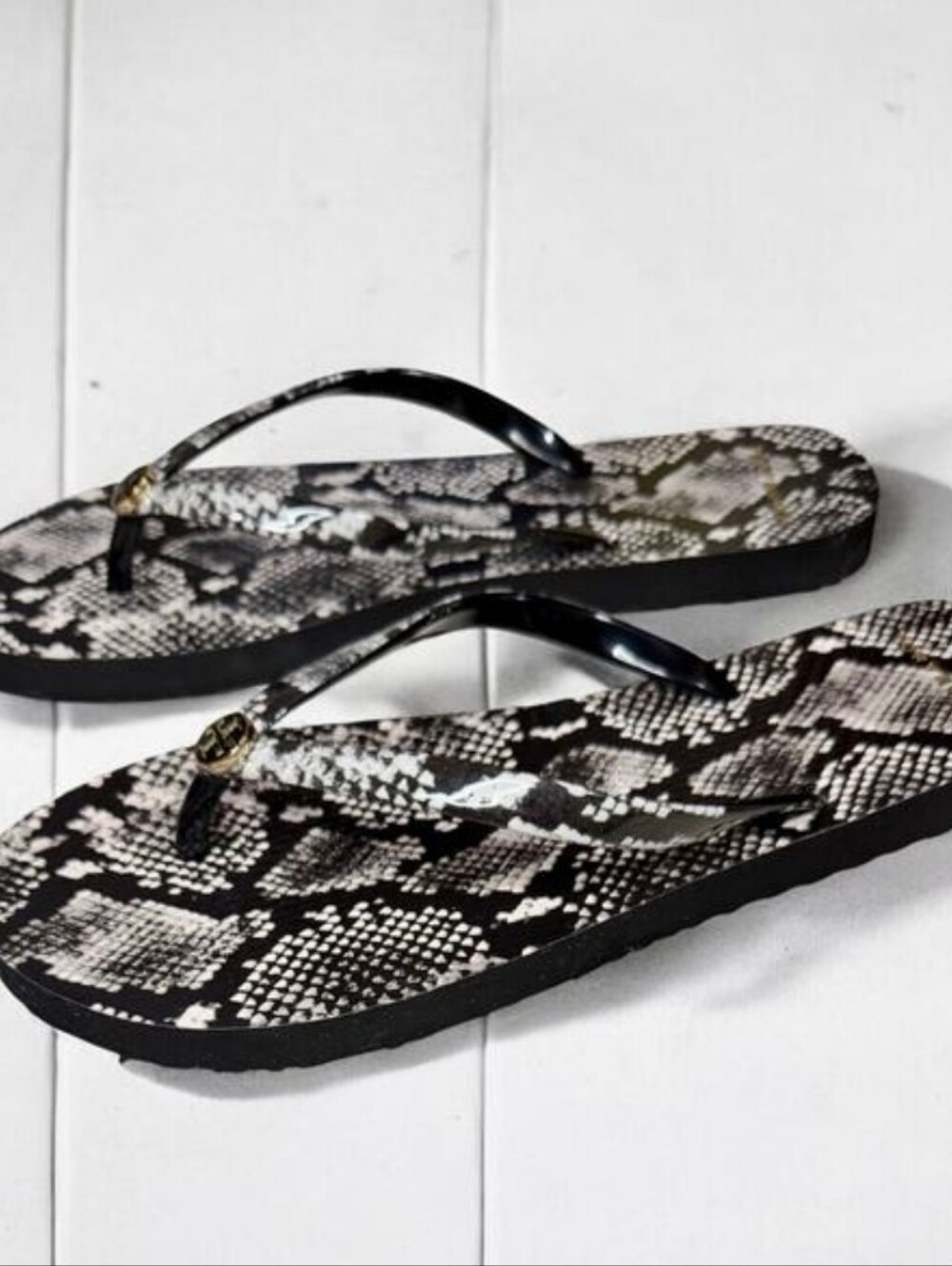 TORY BURCH Black and White Sandals 7